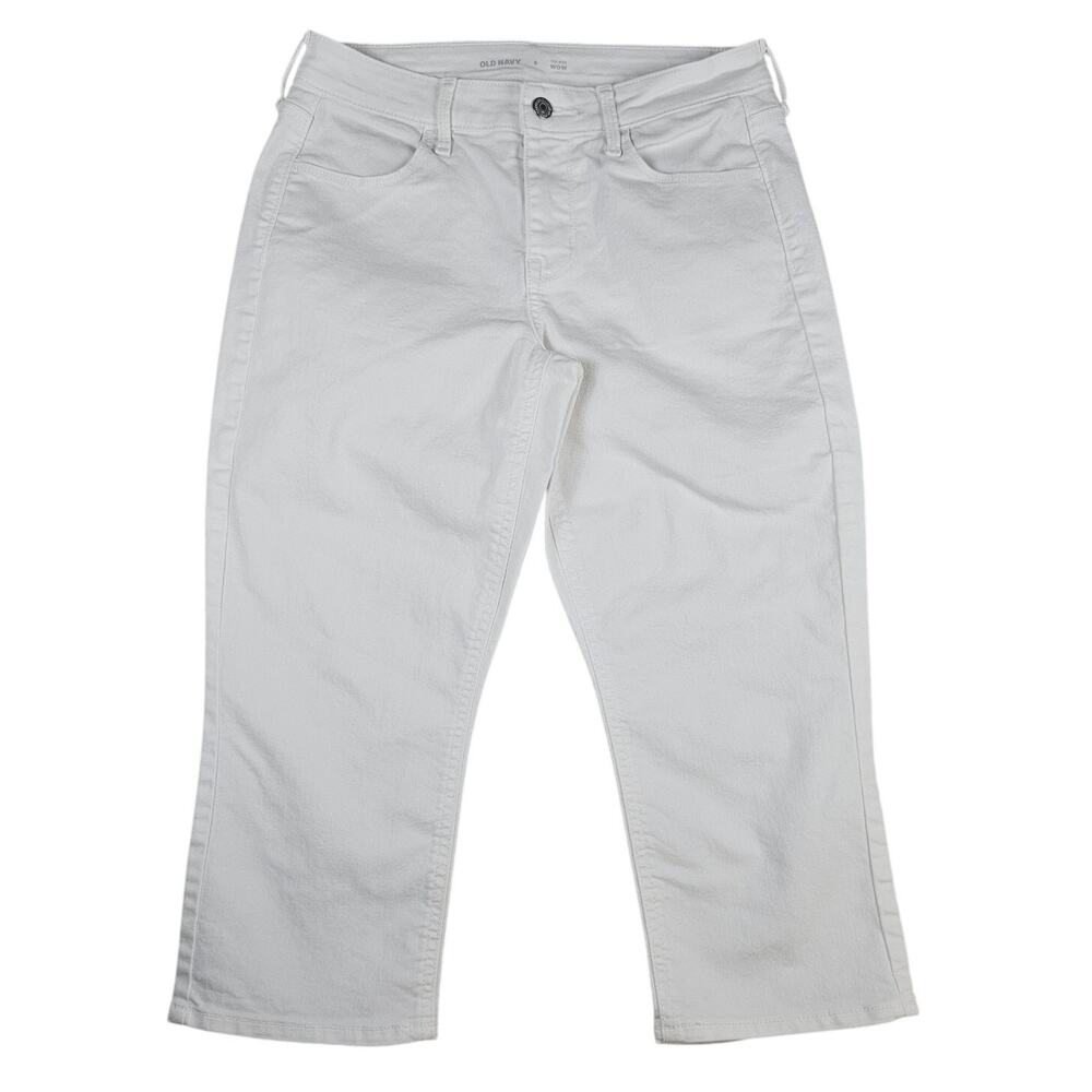 Old Navy Women's Mid-Rise "WOW" White Cropped Jeans Sz 6 Cotton Blend